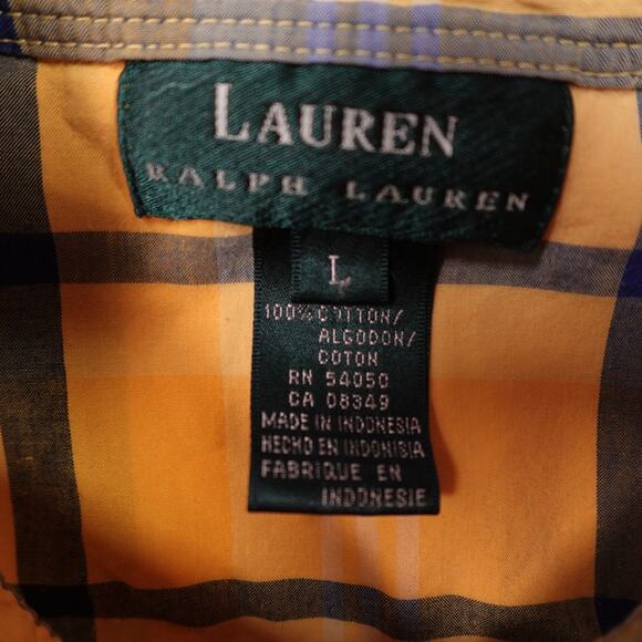 Ralph Lauren Top Womens Large Button Front Plaid Long Sleeve Yellow Preppy - Picture 2 of 8